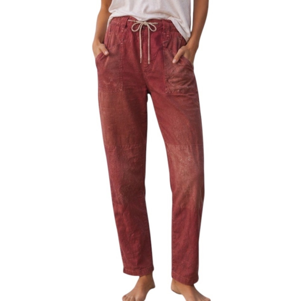 PILCRO Anthropologie TRAILBLAZER PANTS Patchwork Style Print Jeans Dark Pink S